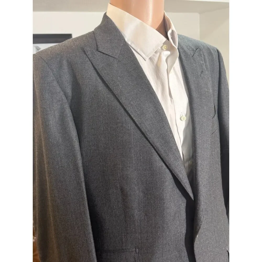 Tom Ford Houndstooth Flannel Wool Silk Peak Lapel Gray Suit 2Pc 52R 42R 37x29